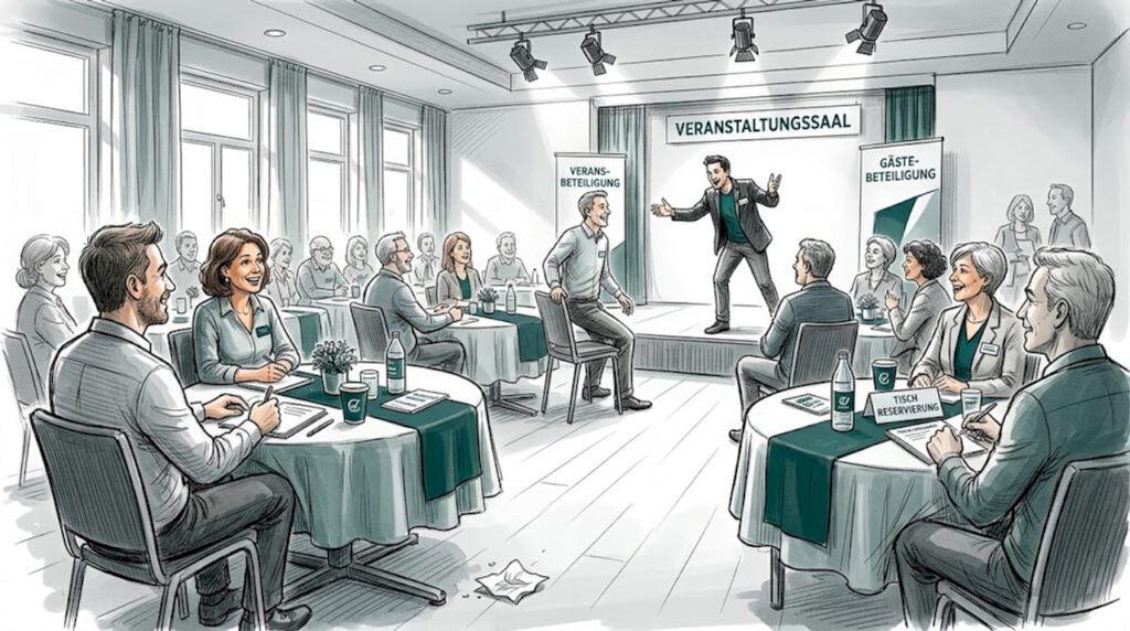 Das Publikum geht aktiv auf den Live-Performer ein und beteiligt sich an der Veranstaltung.