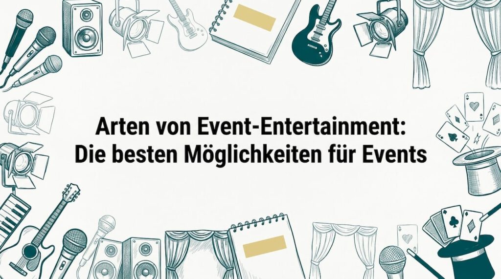 Rund um den Blogtitel sind von Hand gezeichnete Event-Accessoires arrangiert.