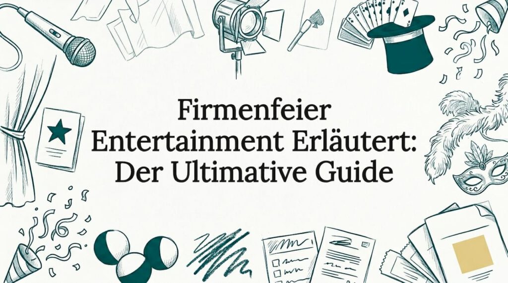 Eine von Hand illustrierte Titelseite mit abwechslungsreichen Unterhaltungselementen, die in der Mitte bewusst Freiraum lässt.