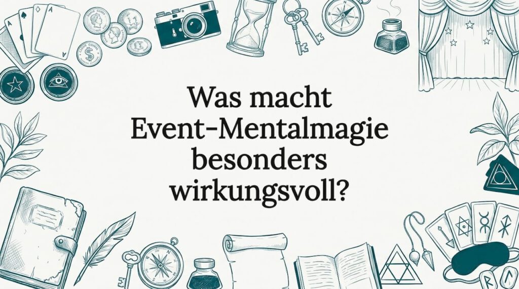 Stilvolle Titelgrafik mit liebevoll illustrierten Requisiten aus der Welt der Mentalmagie