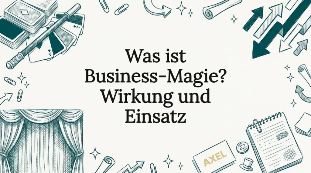 Stilvolle Titelgrafik mit zauberhaften Elementen und typischen Business-Accessoires