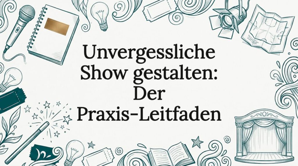 Individuell gestaltete, handgezeichnete Illustrationen mit Show-Accessoires und großzügigem Platz für Ihren Wunschtitel