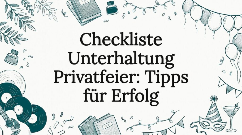 Handgezeichnete Party-Checklisten-Elemente rahmen einen übersichtlichen Titelbereich ein